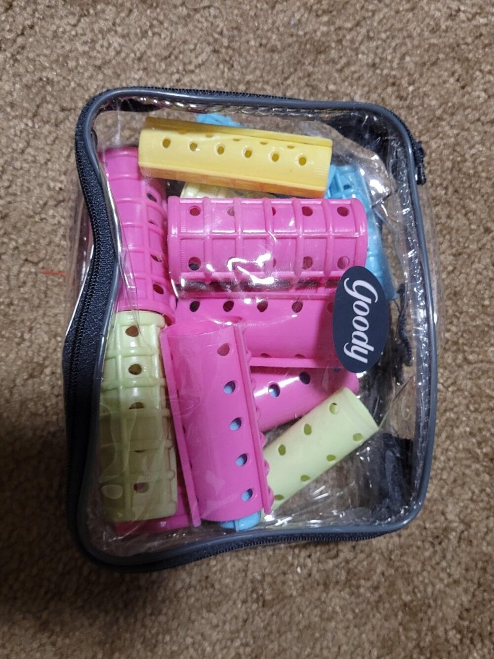 Vintage Goody Snap-on Hair Rollers in a clear zippered pouch
